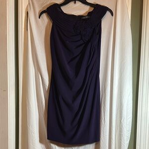 Jessica Howard Dark Purple Mini Dress Floral Accent Off Shoulder Sleeveless